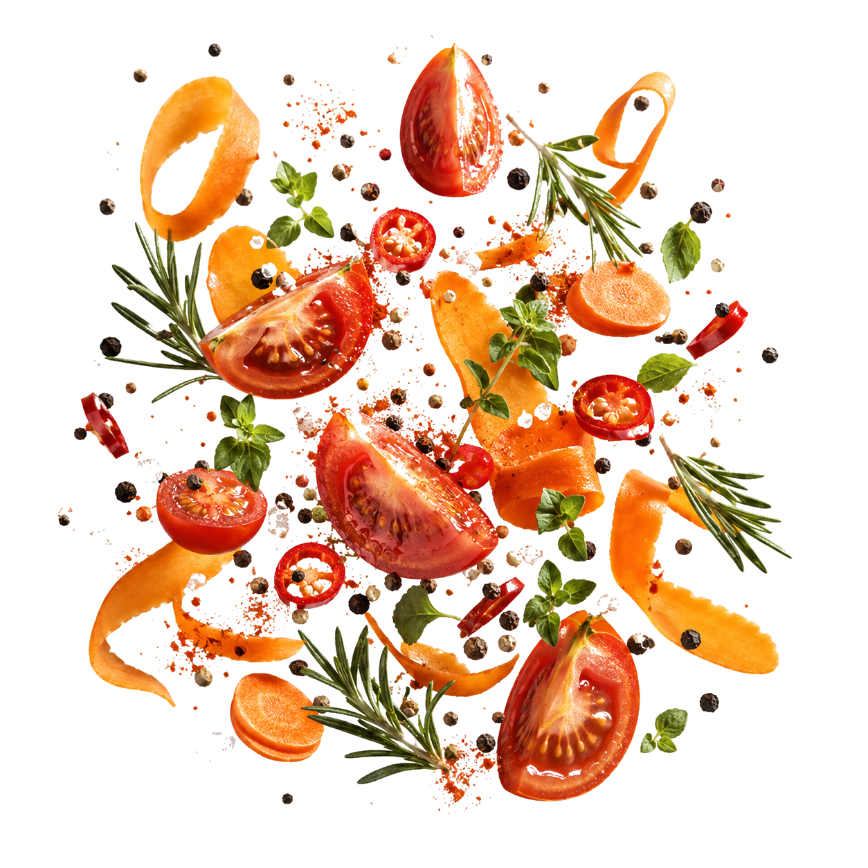 Floating vegetables and spices visual